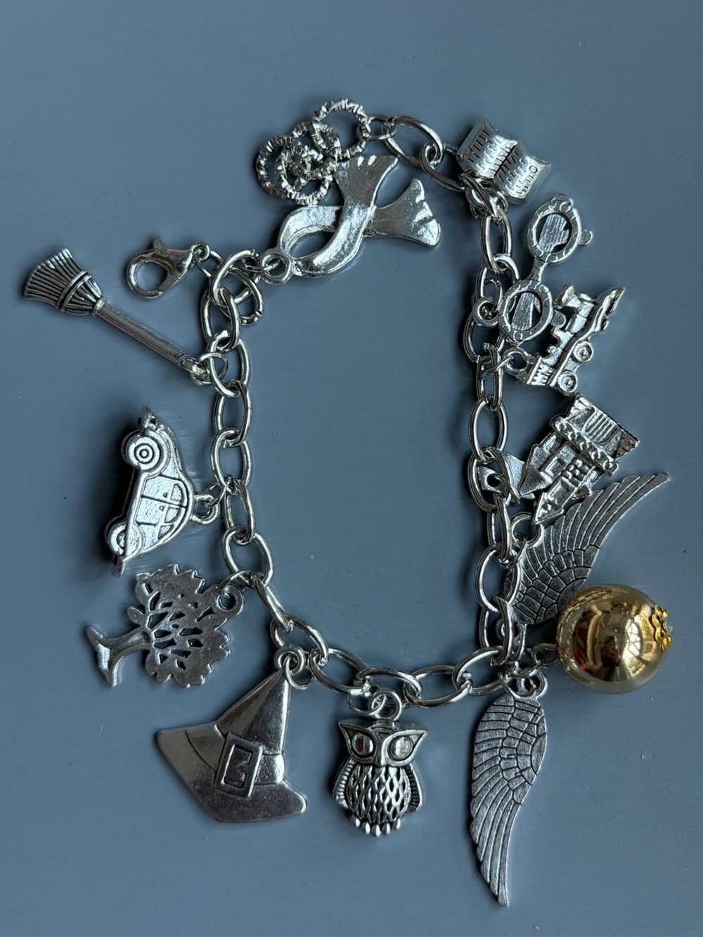 Harry Potter Golden Snitch Themed Charm Bracelet Silver Toned Perfect Gift